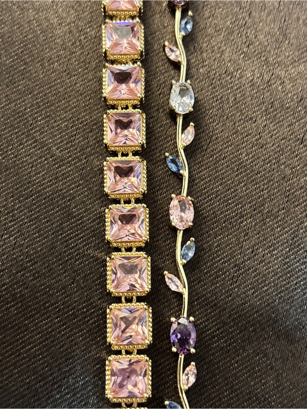 Pretty Bird Yellow Gold Pink Princess-Cut & Rose-Inspired CZ Bracelets 8”